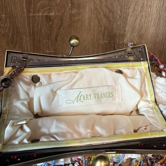 MARY FRANCIS White rusched handbag trimmed in multi color beads NWOT - Picture 5 of 6